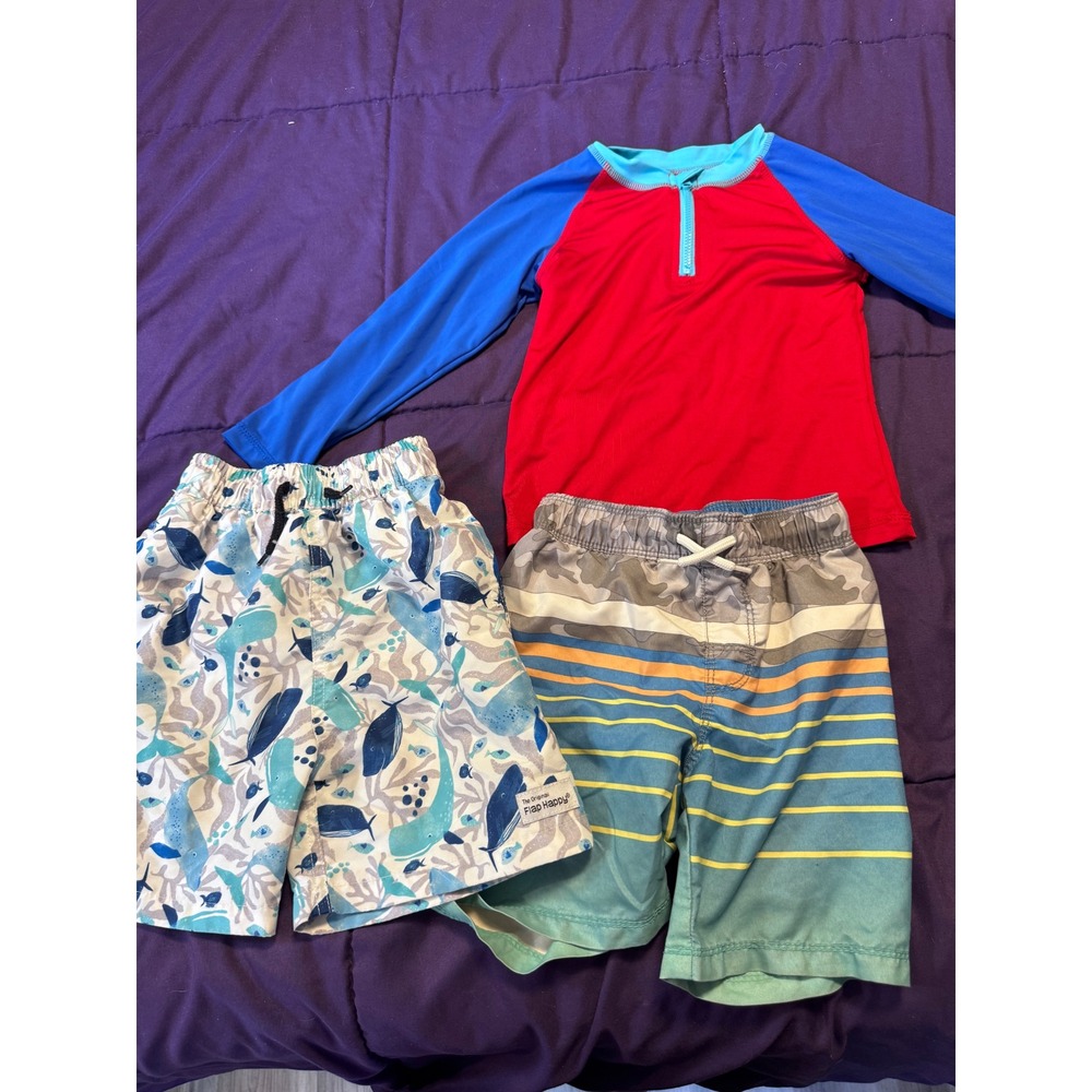 Boys 3T Swim Bundle Wonder Nation Rash Guard Flap Happy Old Navy Swim Trunks